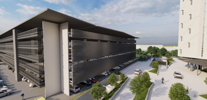 A rendering of the car park from ground level