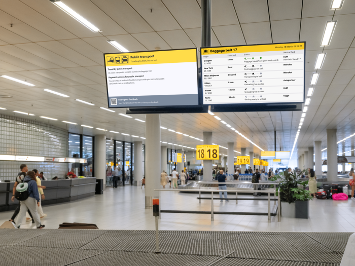 The information is available on all 150 screens in the baggage halls